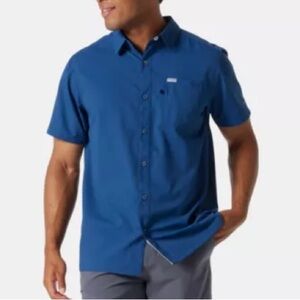 Columbia PFG Omni Shield Short Sleeve Button Down  Shirt Blue XXL